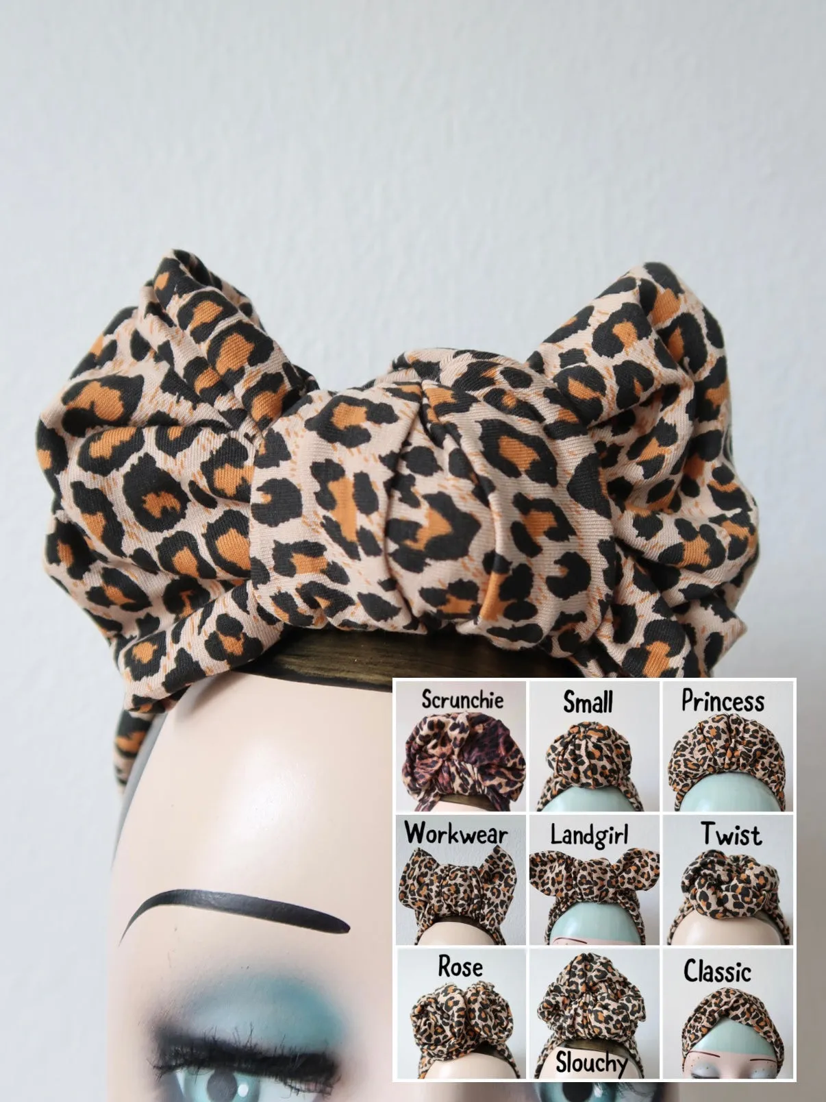 KNOT CHOICE 1940s Pre-tied Stretchy Leopard Print Headband (made to order)