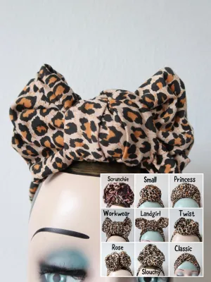 KNOT CHOICE 1940s Pre-tied Stretchy Leopard Print Headband (made to order)