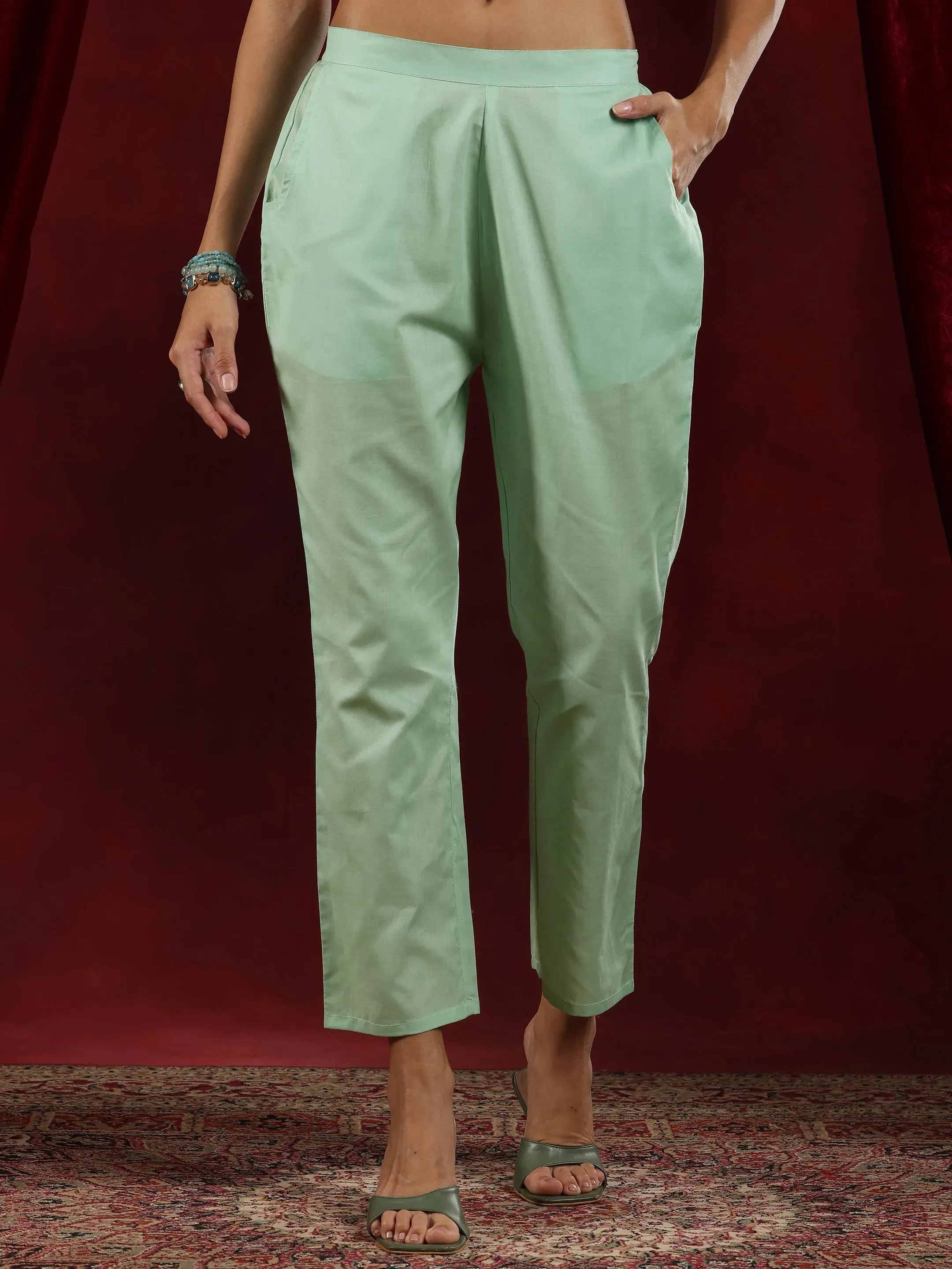 Libas Art Sea Green Yoke Design Chanderi Silk Straight Suit With Dupatta