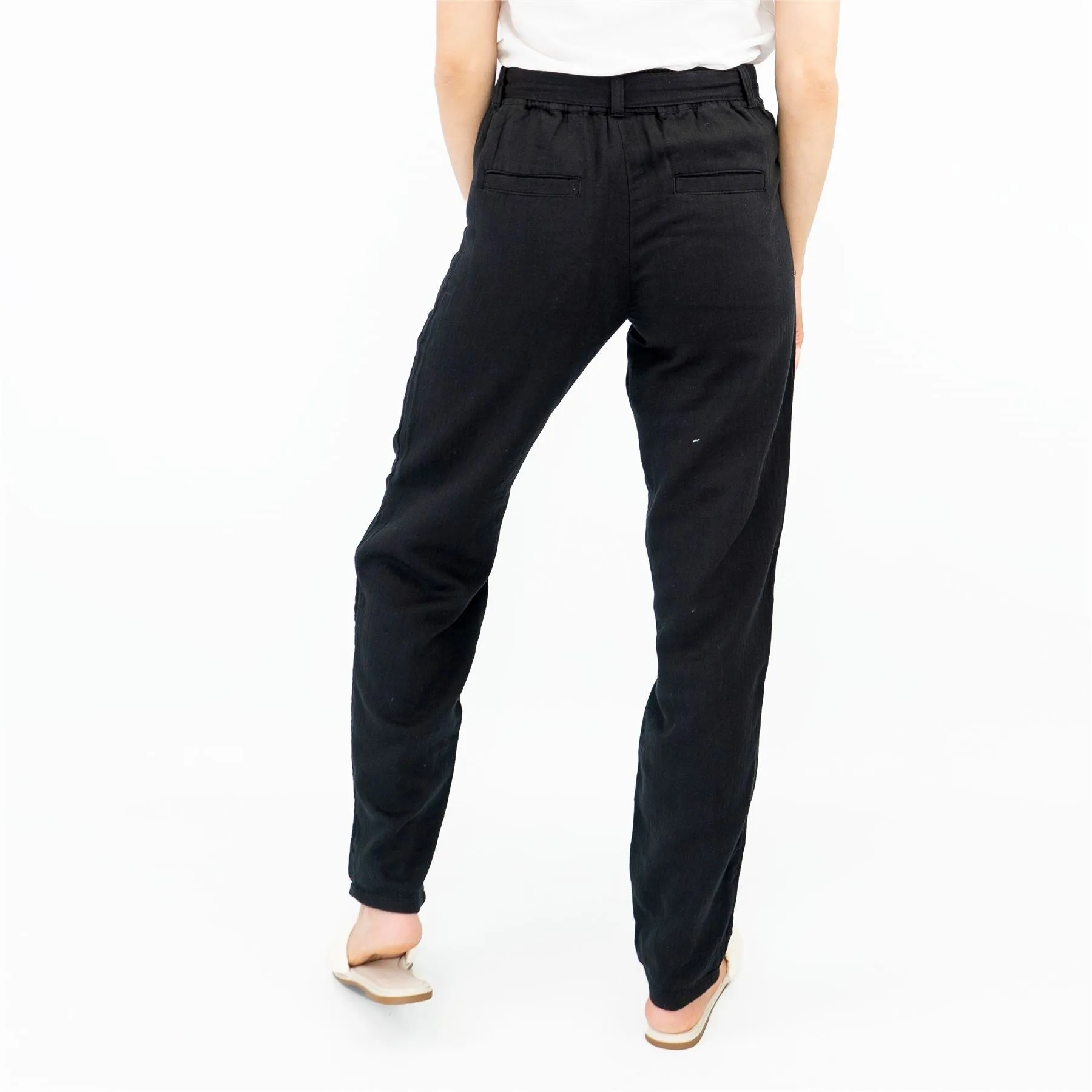 M&S Pure Cotton Tapered Ankle Grazer Elasticated Waist Black Trousers