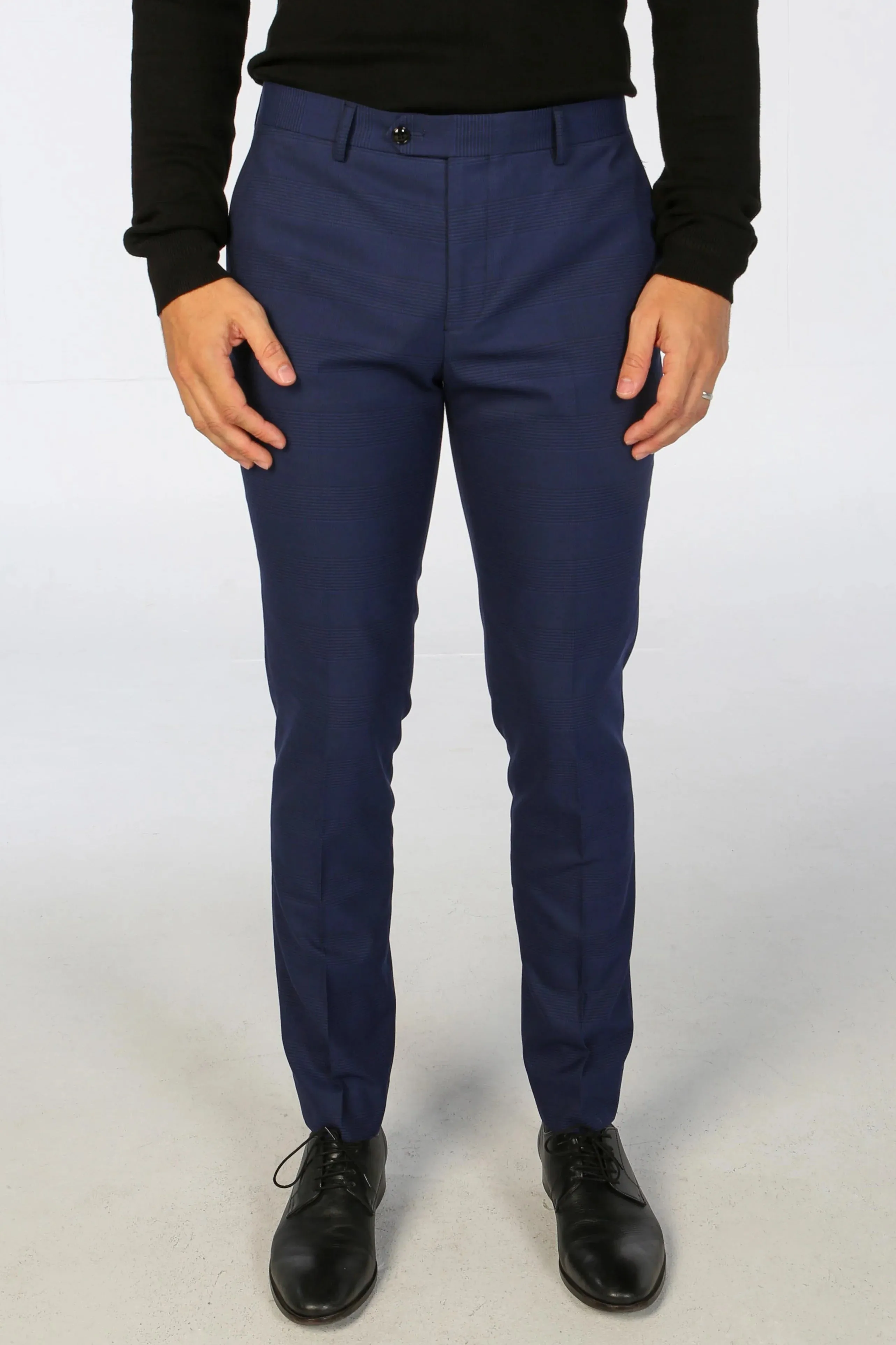 Mark - Men's Navy Blue 3 Piece Checked Tailored Fit Suit