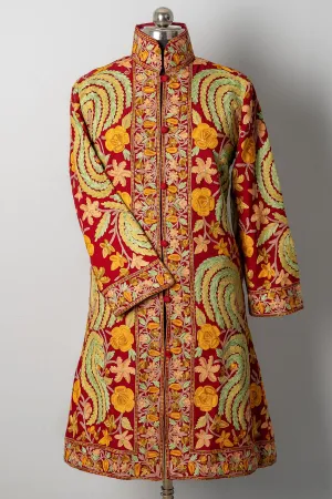 Maroon Aari Kashmiri Jacket with Floral Patterns