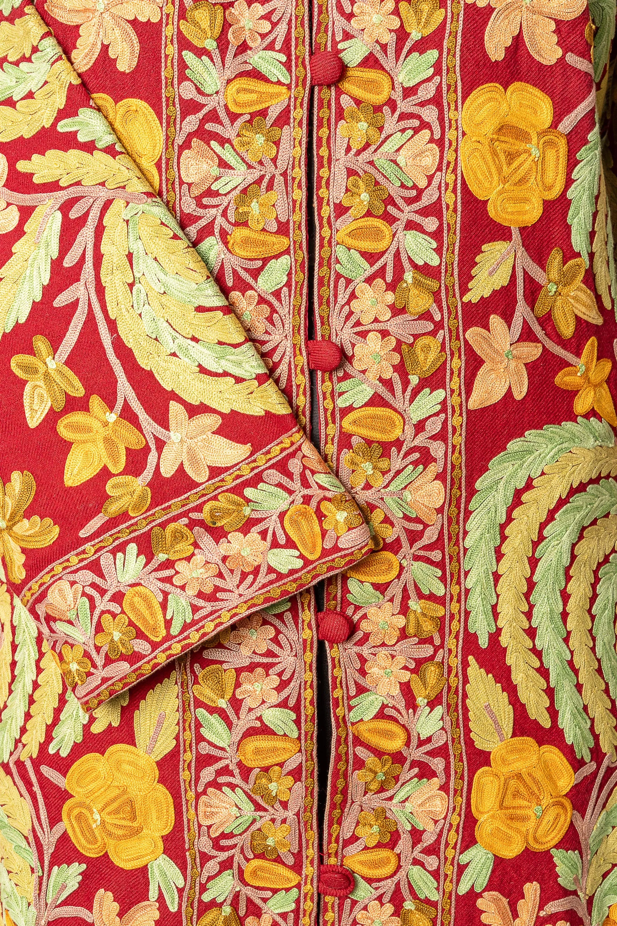 Maroon Aari Kashmiri Jacket with Floral Patterns