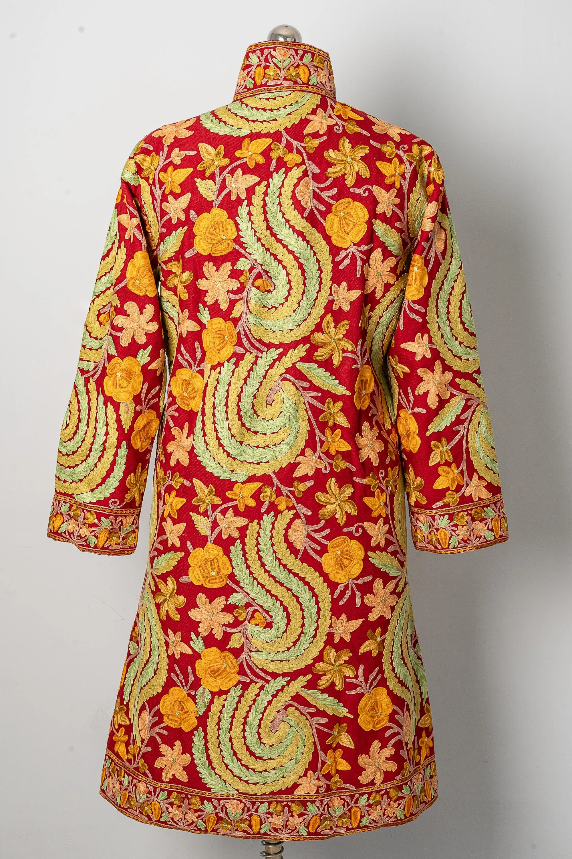 Maroon Aari Kashmiri Jacket with Floral Patterns