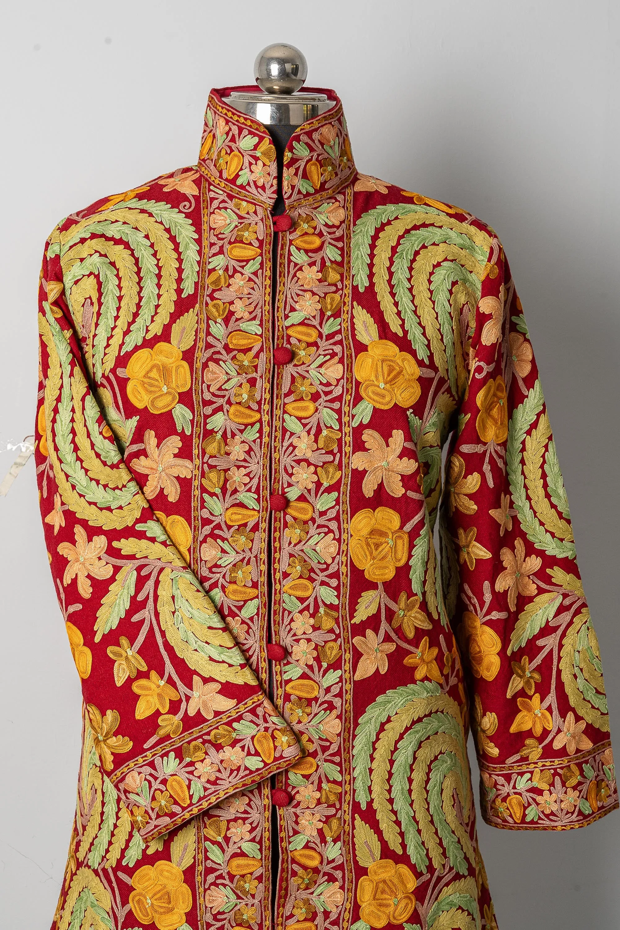 Maroon Aari Kashmiri Jacket with Floral Patterns