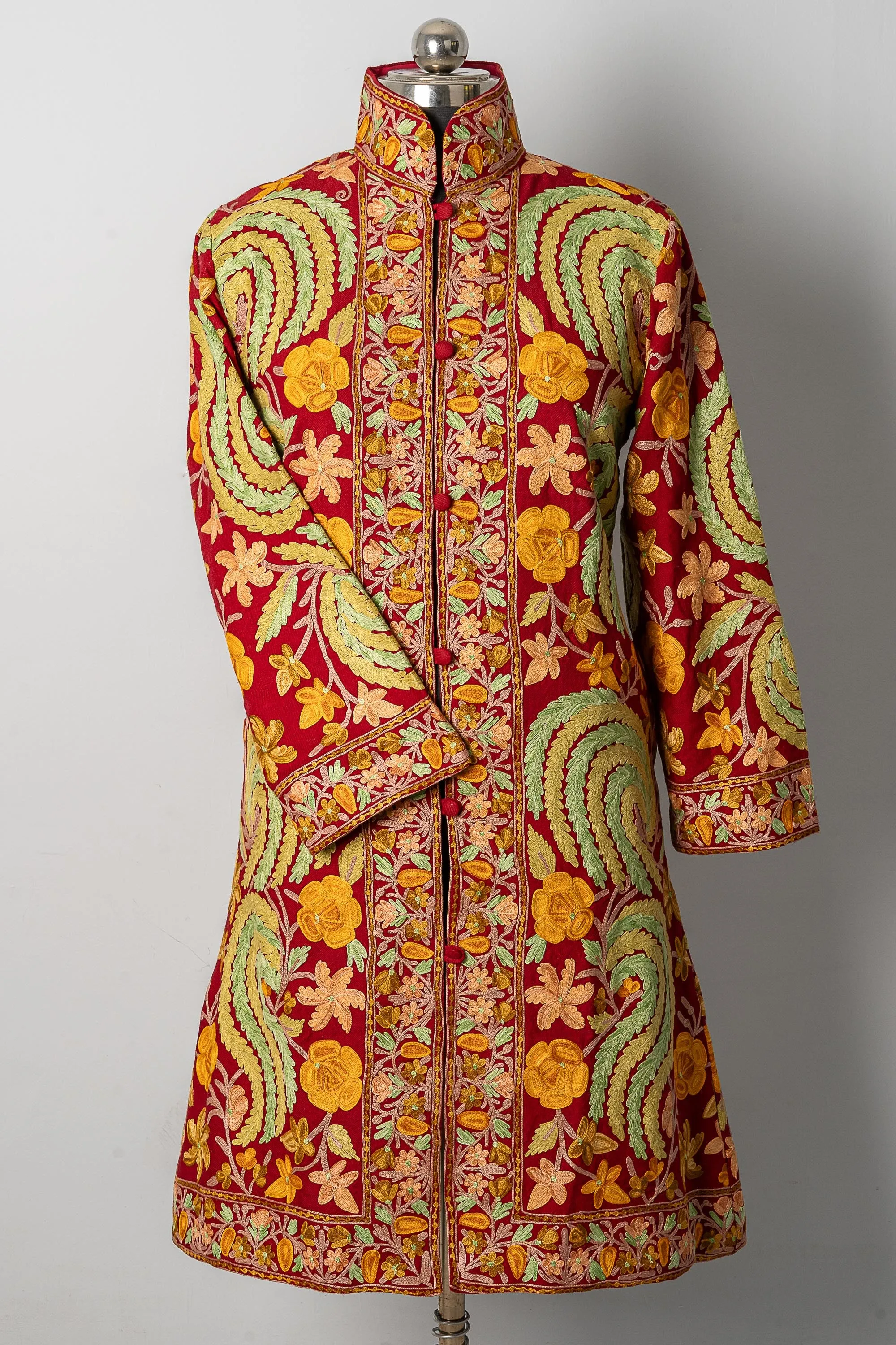 Maroon Aari Kashmiri Jacket with Floral Patterns