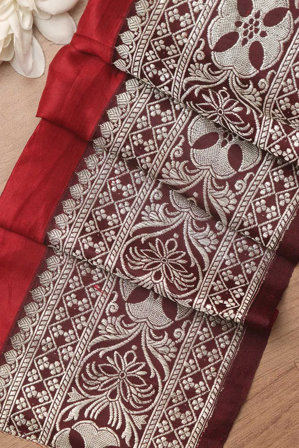 Maroon Banarasi Handloom Vintage Pure Silk Border ( 0.5 Mtr )