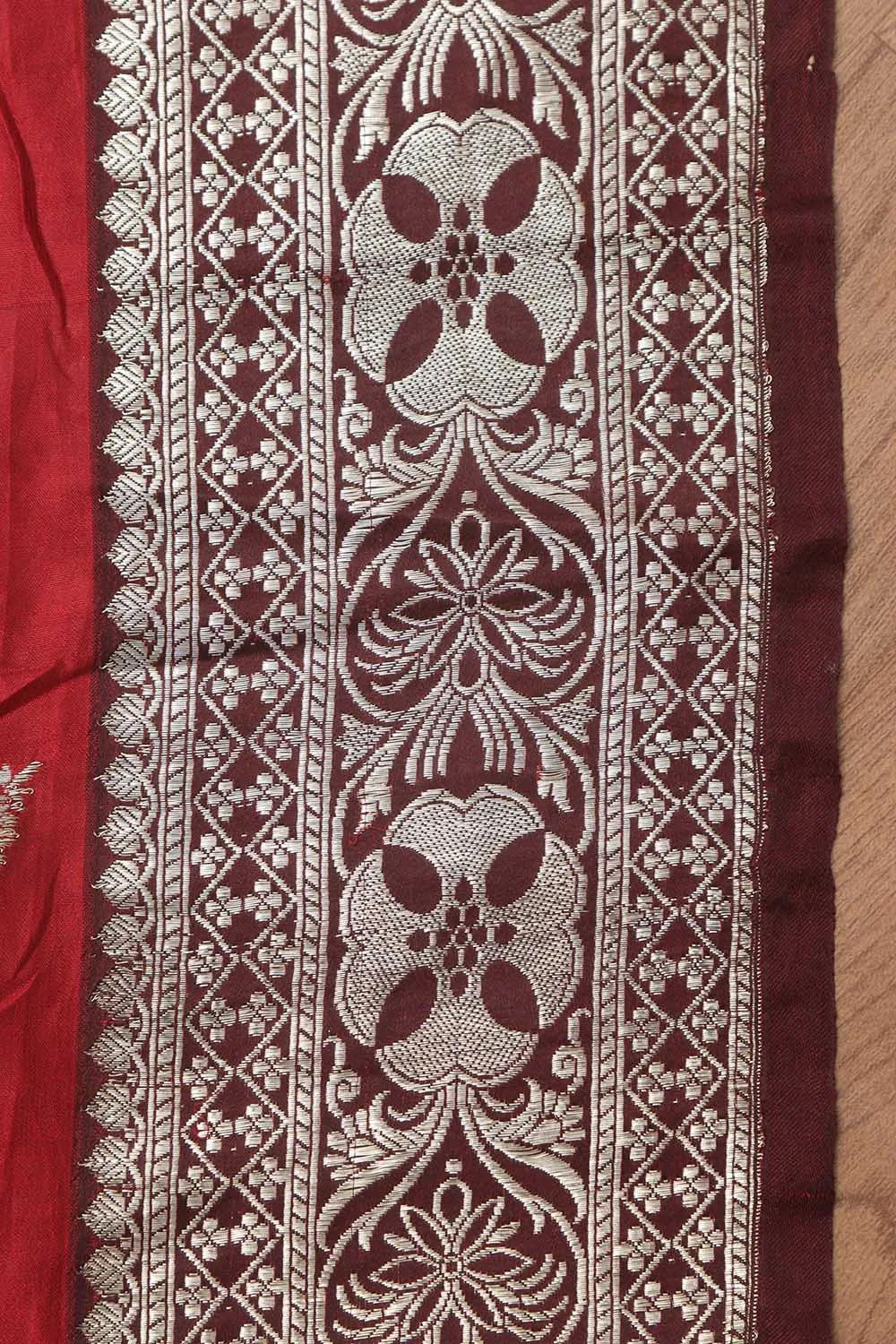 Maroon Banarasi Handloom Vintage Pure Silk Border ( 0.5 Mtr )