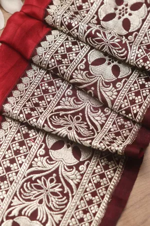Maroon Banarasi Handloom Vintage Pure Silk Border ( 0.5 Mtr )