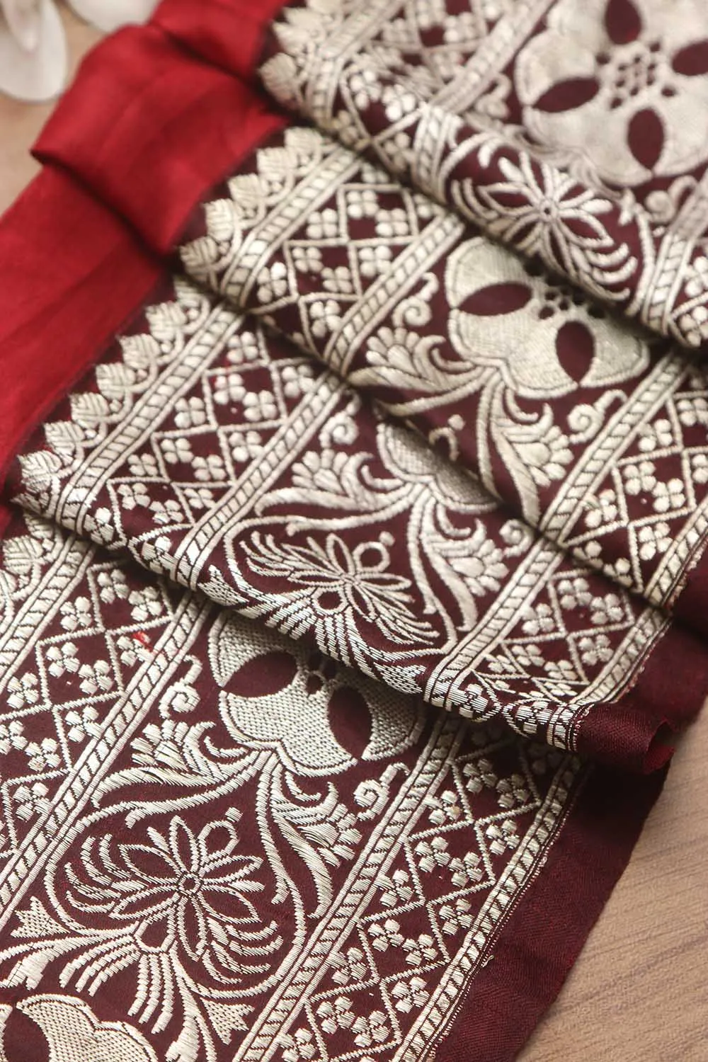 Maroon Banarasi Handloom Vintage Pure Silk Border ( 0.5 Mtr )