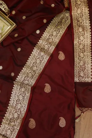 Maroon Banarasi Pure Katan Silk Kadwa Suit With Maroon Banarasi Katan Silk Dupatta