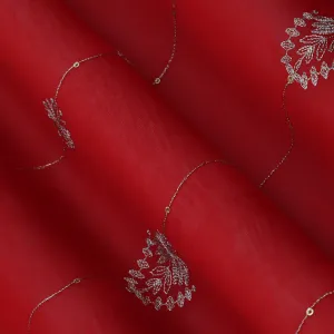 Maroon Color Chanderi Embroidery Fabric