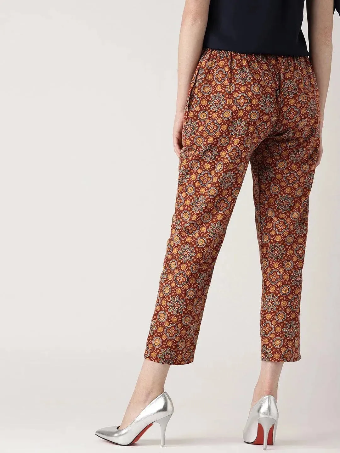 Maroon Printed Cotton Trousers