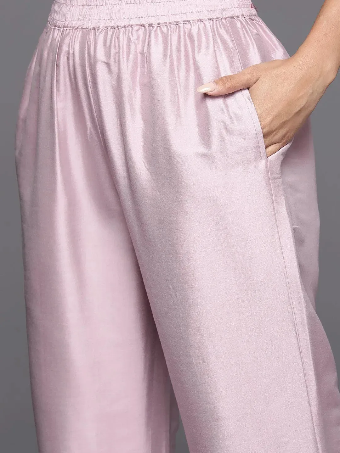 Mauve Yoke Design Silk Blend Straight Suit With Dupatta