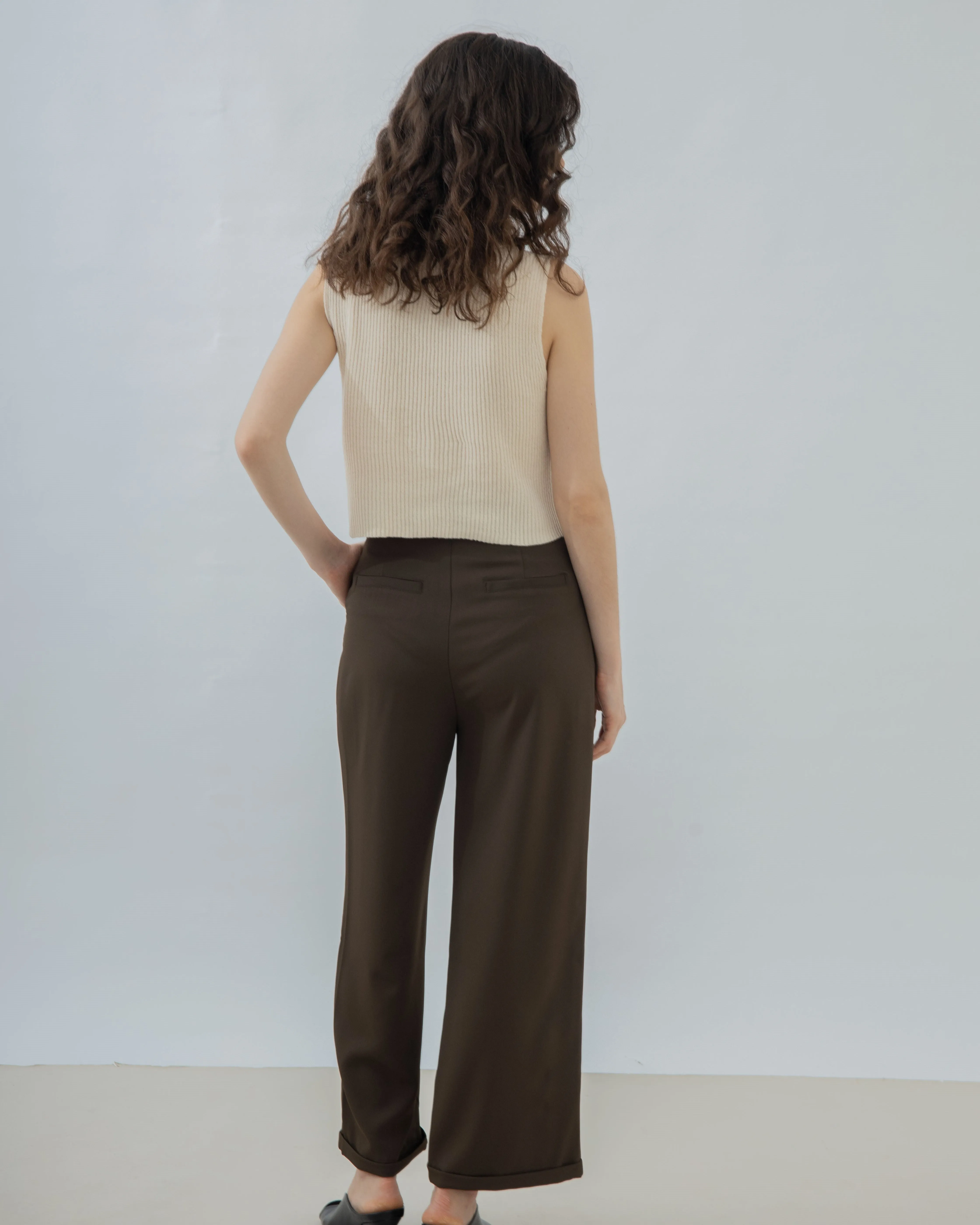Megan Straight Cut Soft Trousers (Brown)