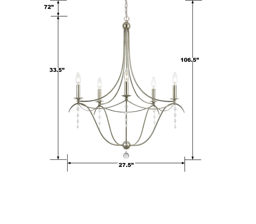 Metro 5 Light Crystal Antique Silver Chandelier