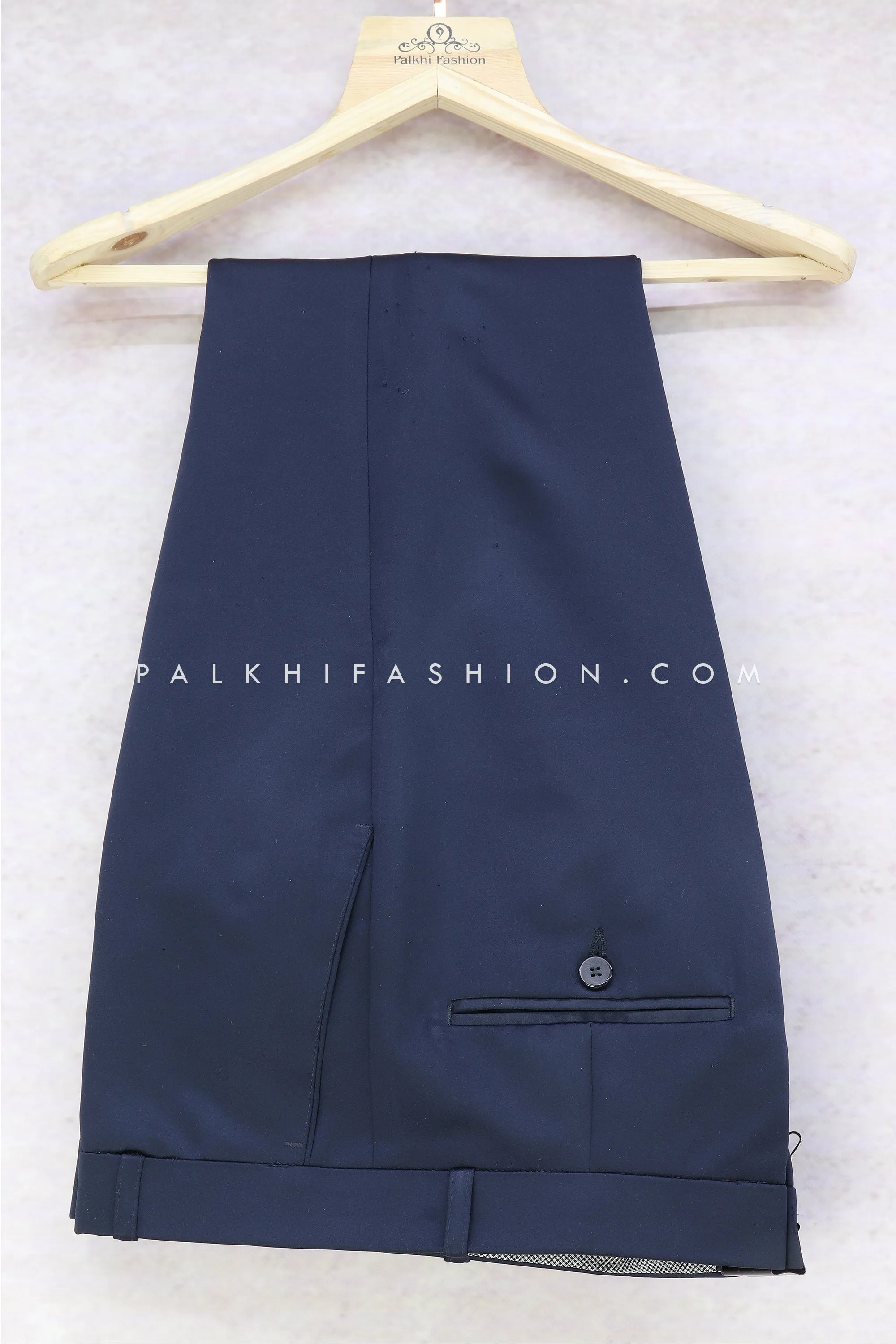 Navy Blue Pure Silk Jodhpuri Suit With Classic Embroidery