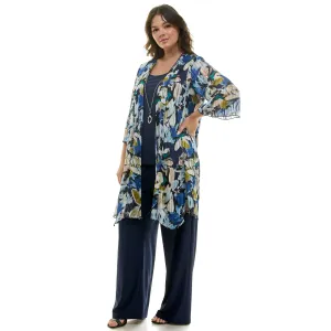 Navy Pantset With Necklace - Plus