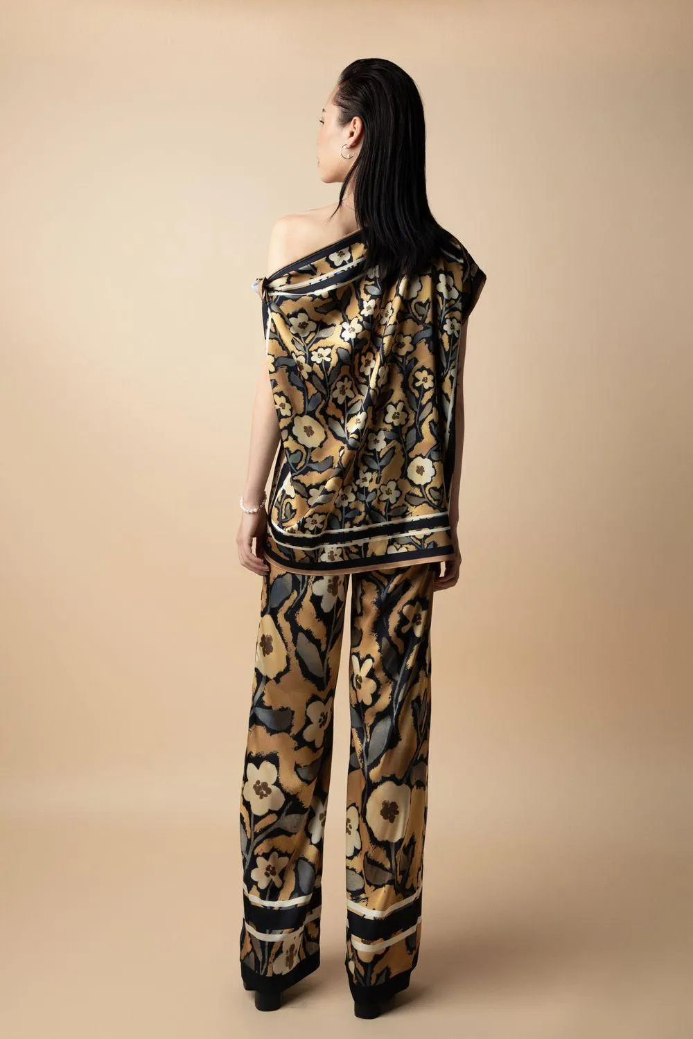 Nelly Straight Wide Leg Latin Silk Floor Length Pants