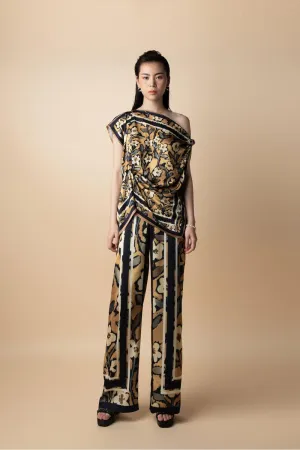 Nelly Straight Wide Leg Latin Silk Floor Length Pants