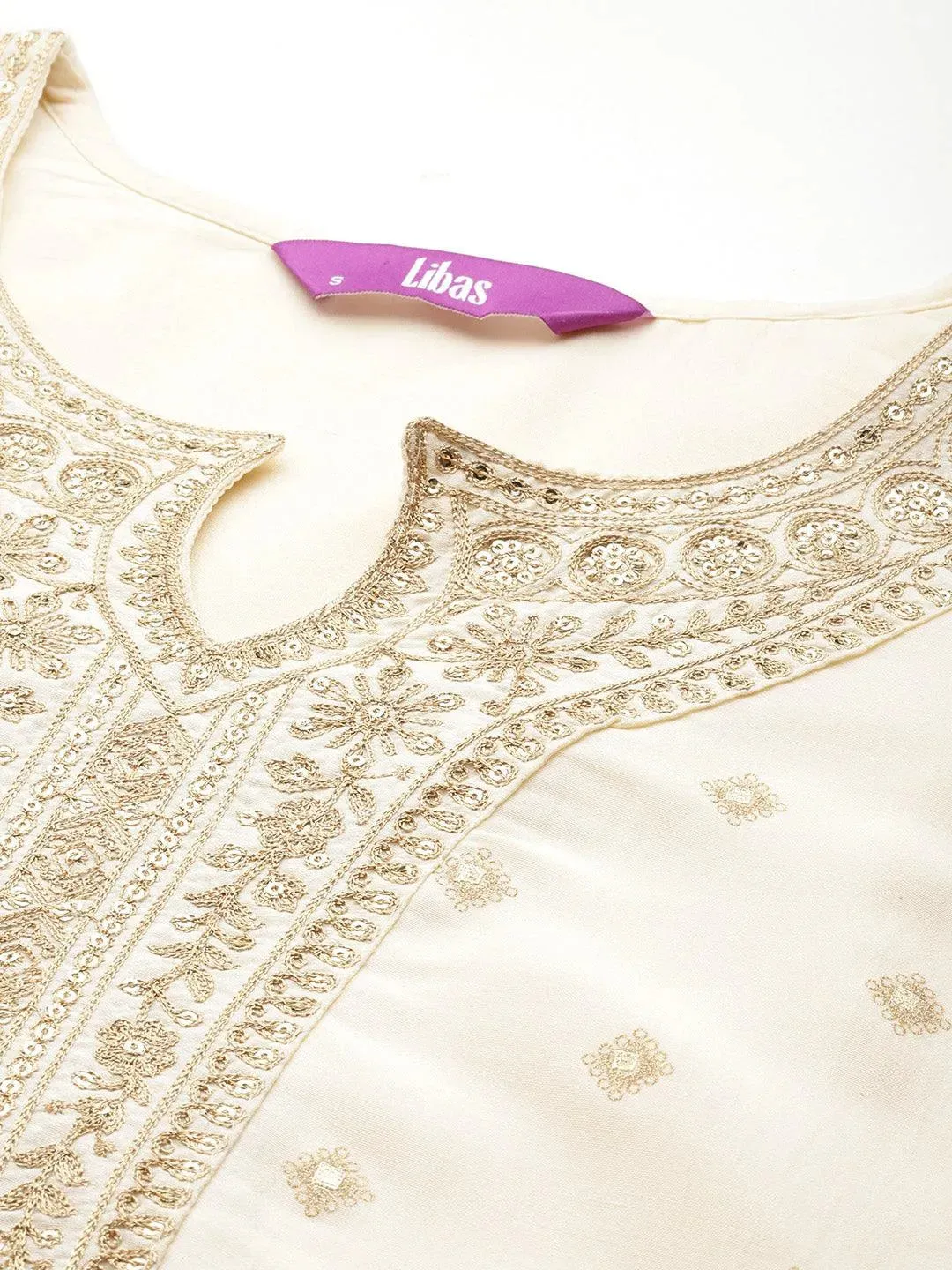 Off White Woven Design Silk Blend Straight Suit With Dupatta