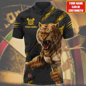 Personalized Name Tiger Darts All Over Printed Unisex Polo Shirt, Best Shirt Gift for Dart Player