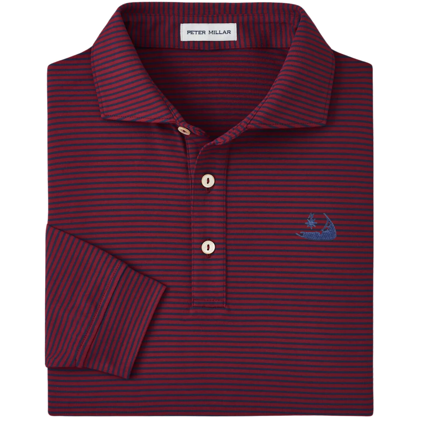 Peter Millar Lyons Performance Jersey Long-Sleeve Polo-Pomegranate with Island logo