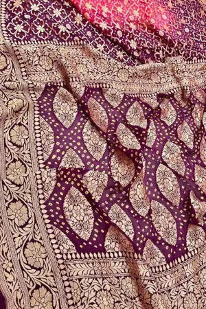 Pink & Maroon Banarasi Bandhani Georgette Saree