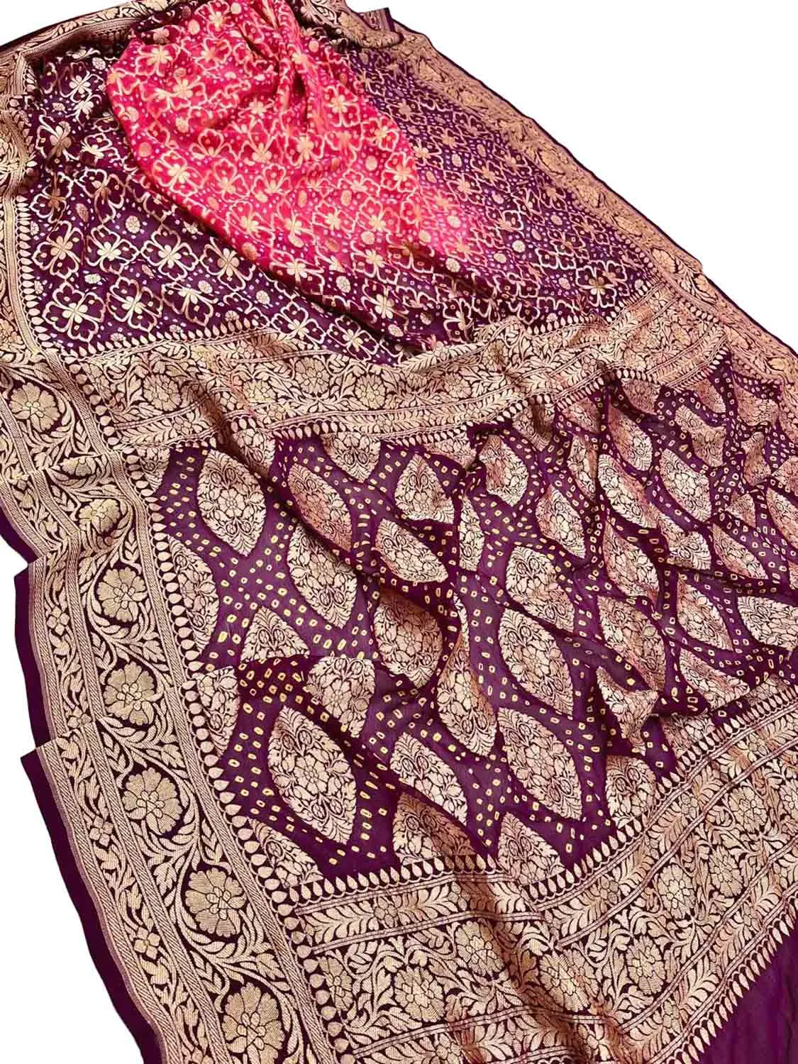 Pink & Maroon Banarasi Bandhani Georgette Saree
