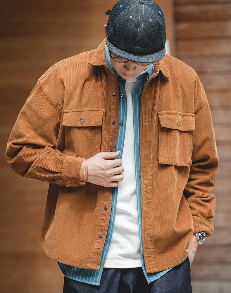 Retro Loose Casual Lapel Corduroy Jacket Men's Shirt
