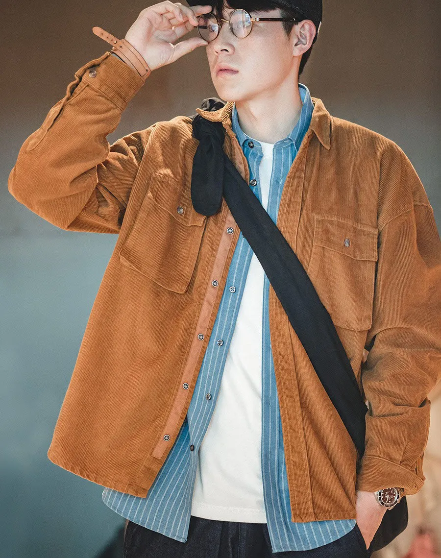 Retro Loose Casual Lapel Corduroy Jacket Men's Shirt