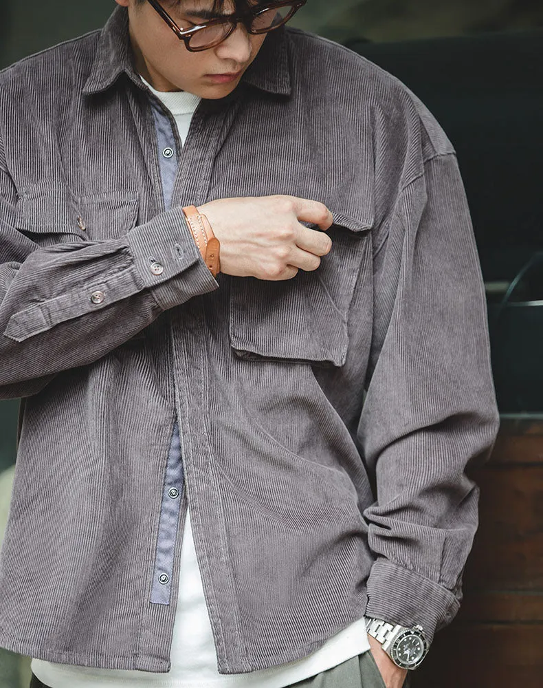 Retro Loose Casual Lapel Corduroy Jacket Men's Shirt