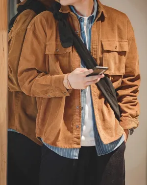 Retro Loose Casual Lapel Corduroy Jacket Men's Shirt