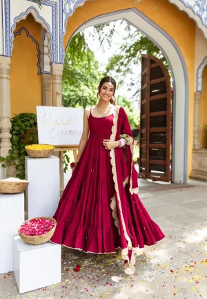 Ruffle gown with embroidered dupatta