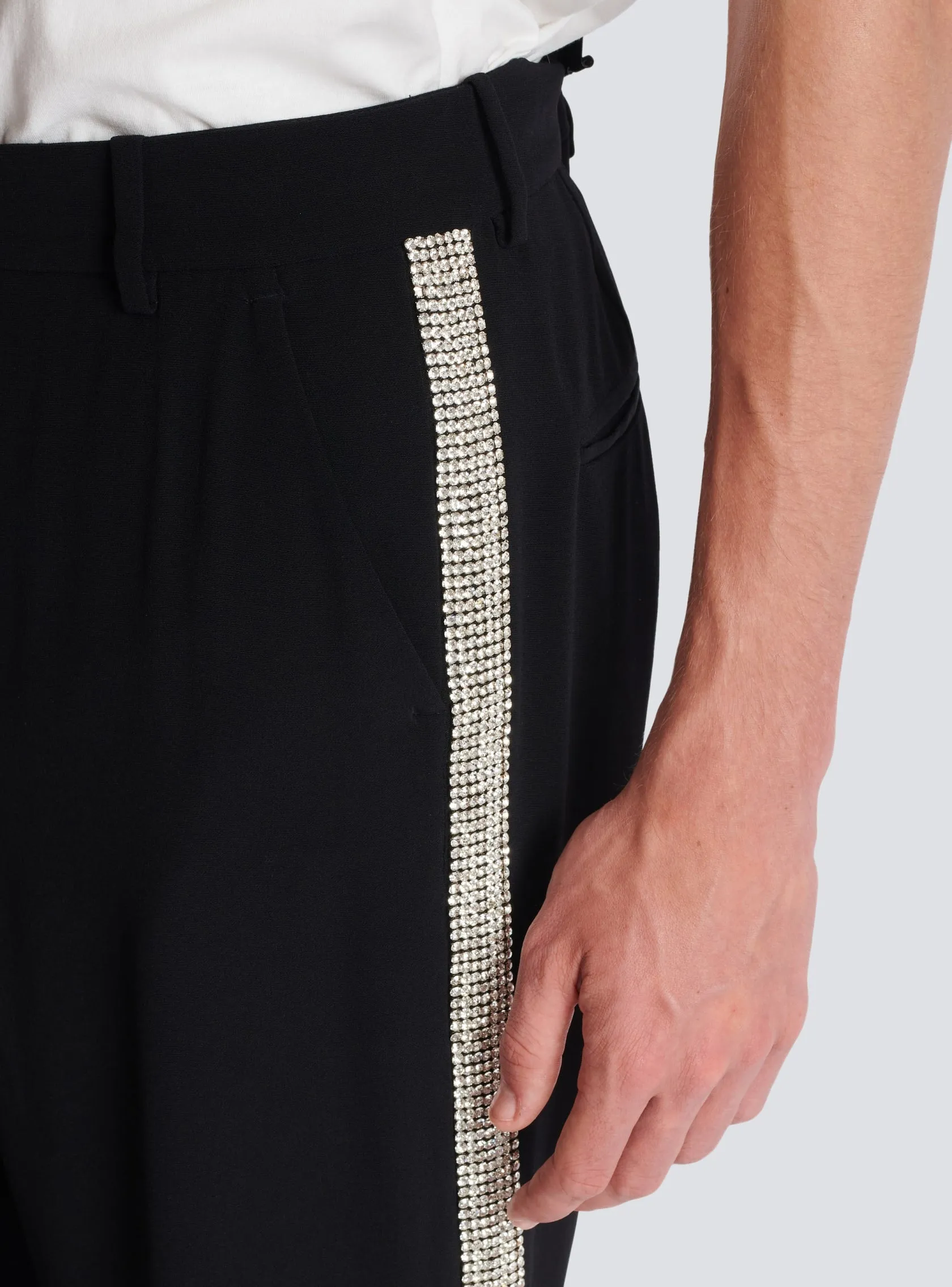 Straight-leg crystal-embroidered trousers
