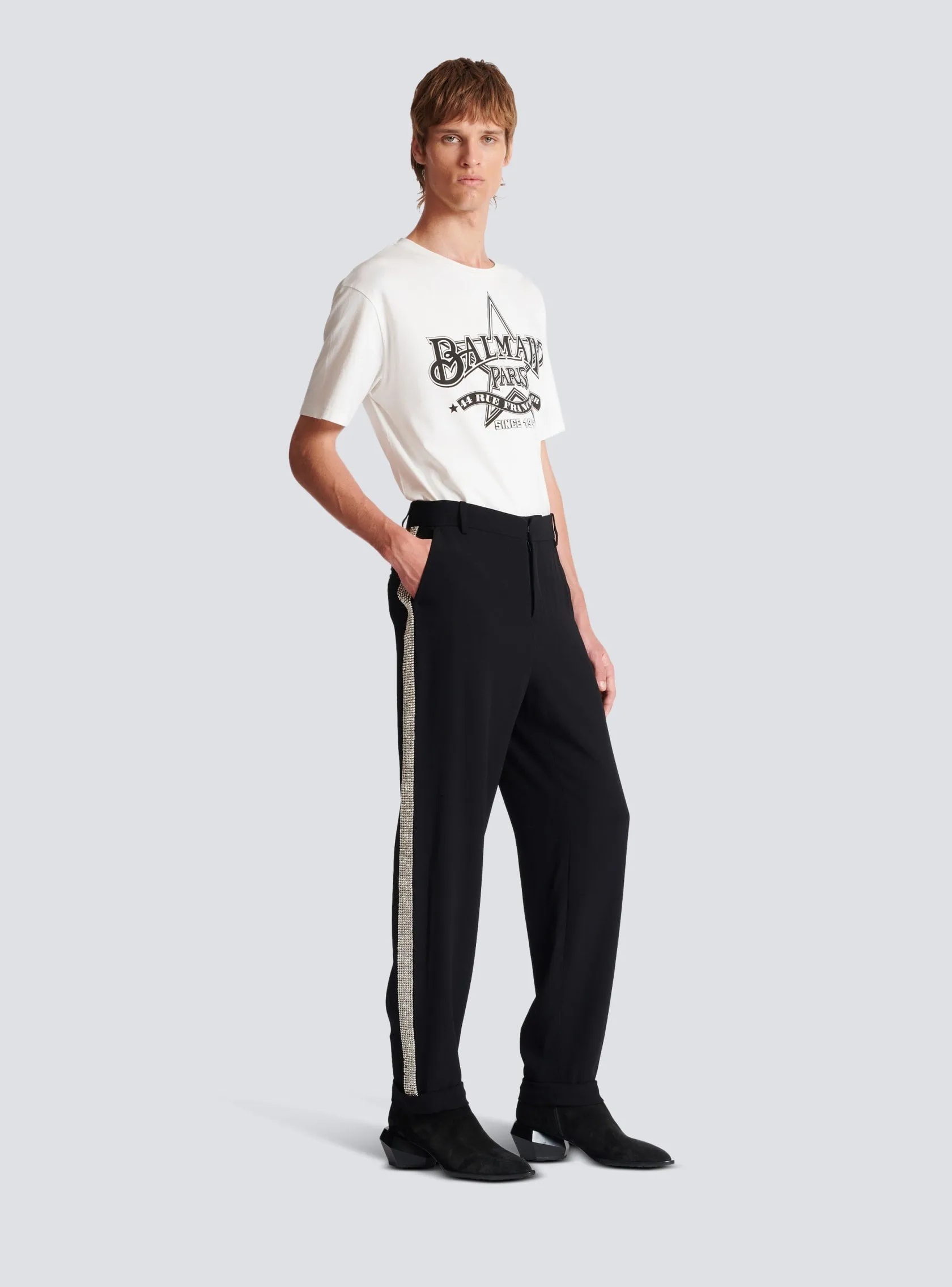 Straight-leg crystal-embroidered trousers