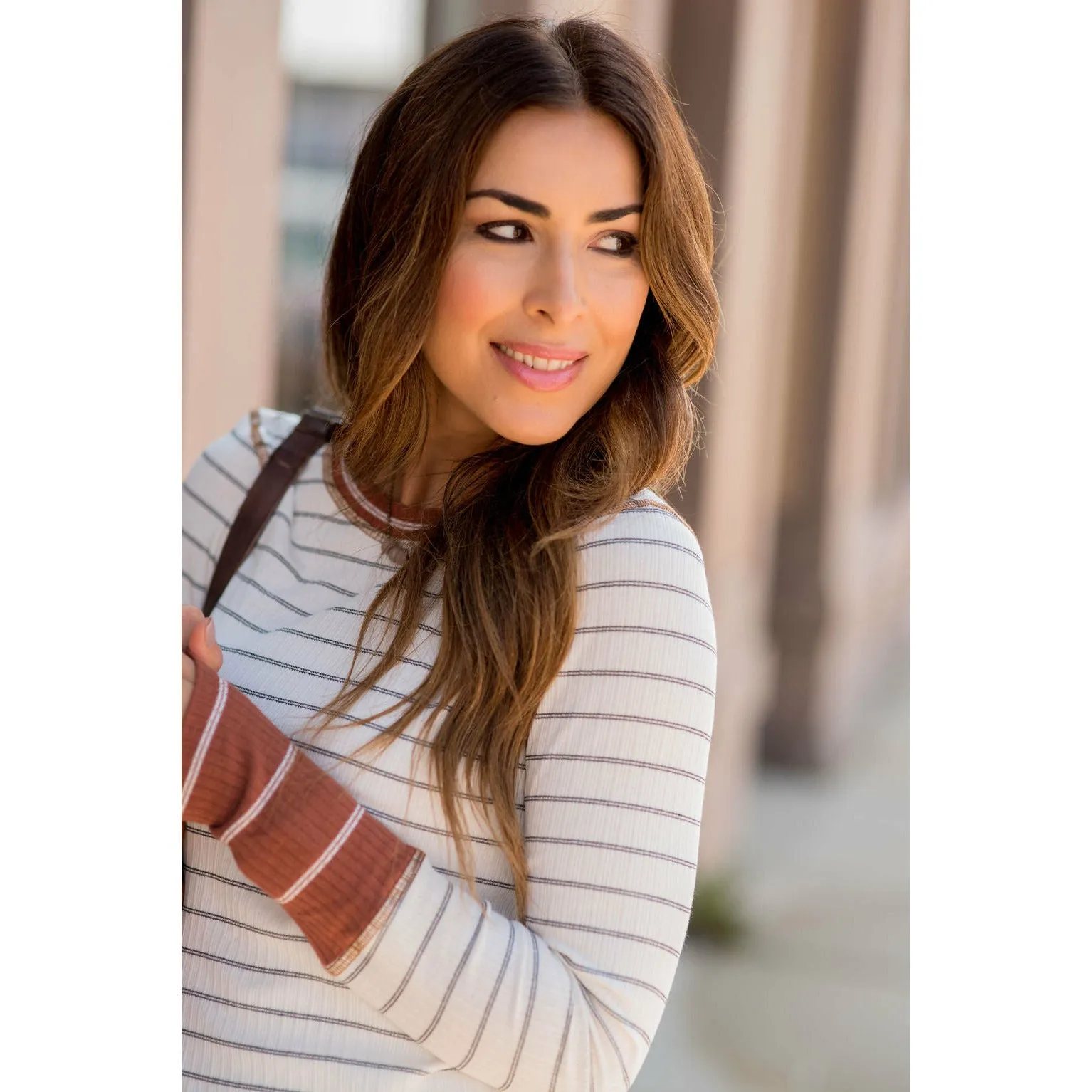 Stylish Striped Thermal Cuffed Tee