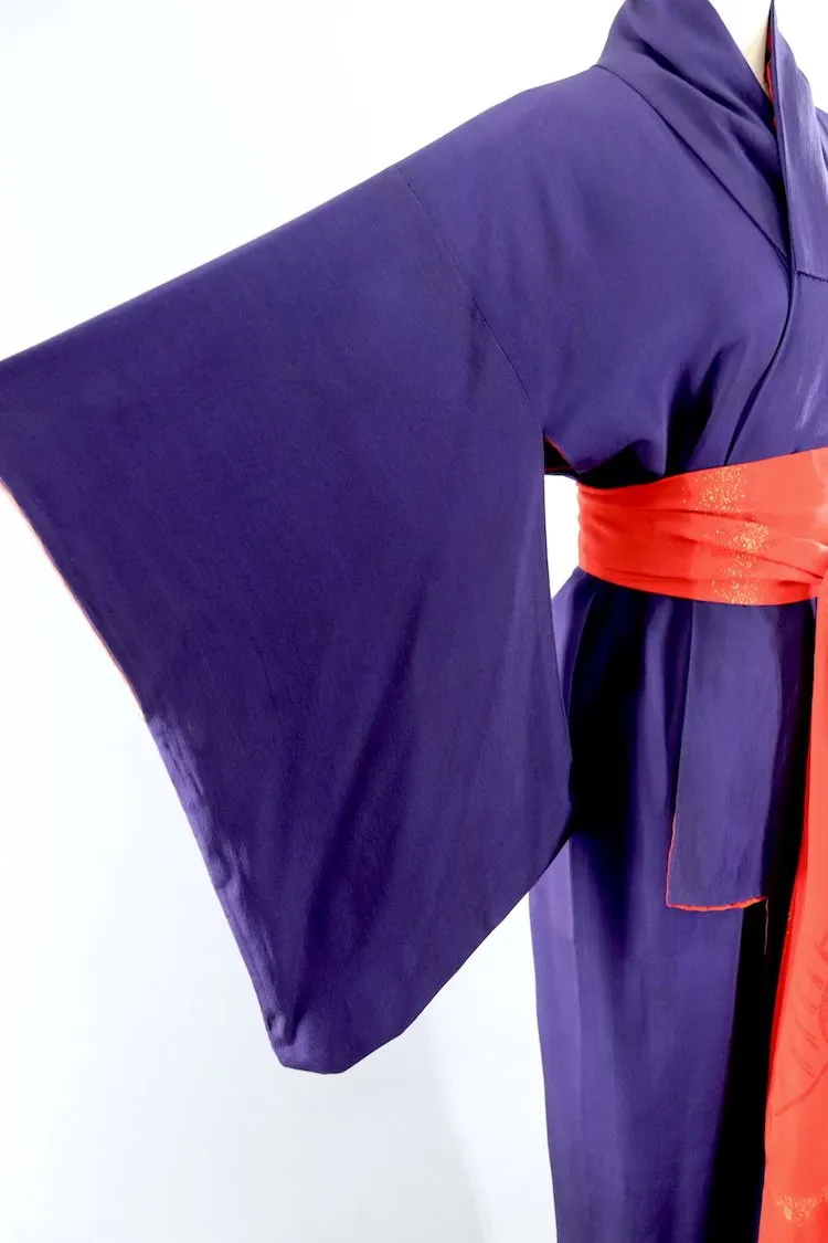 Vintage 1940s Silk Kimono Robe / Navy Blue