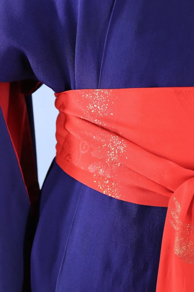 Vintage 1940s Silk Kimono Robe / Navy Blue