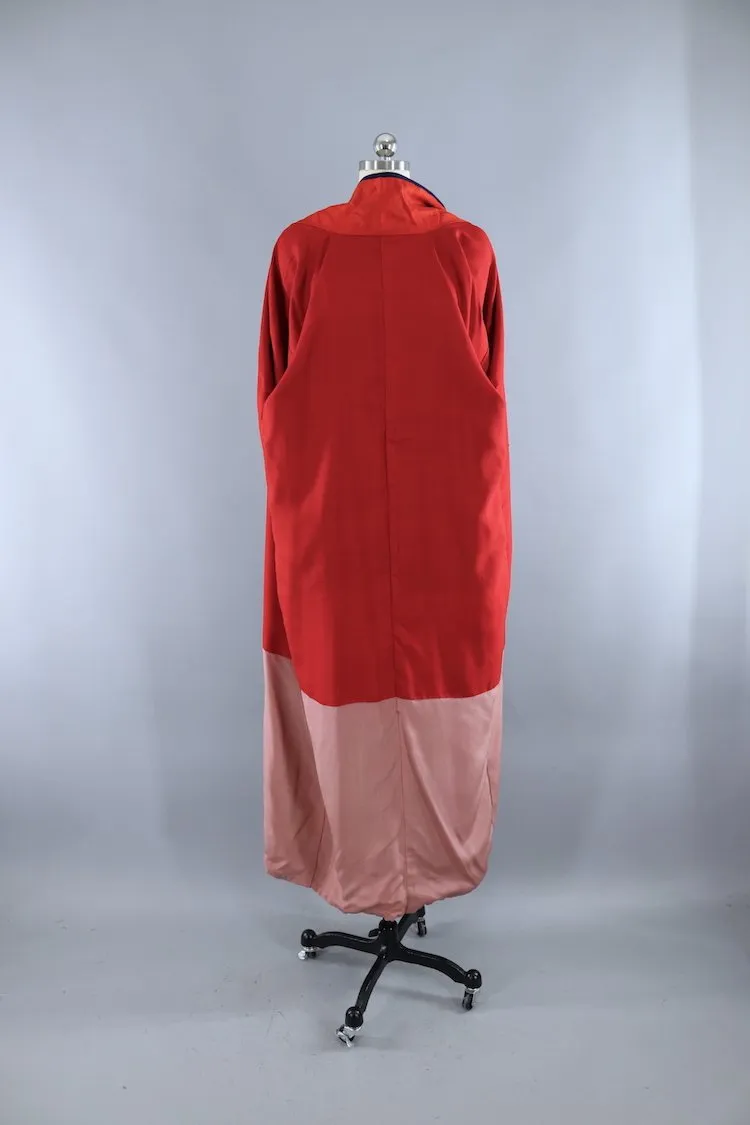 Vintage 1940s Silk Kimono Robe / Navy Blue