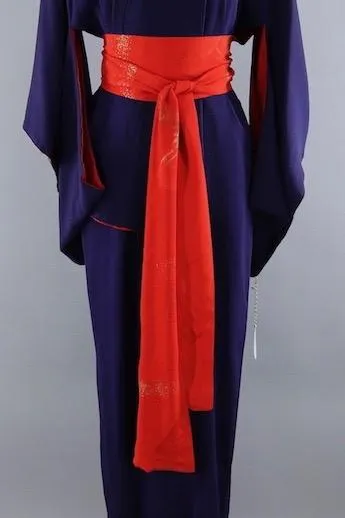 Vintage 1940s Silk Kimono Robe / Navy Blue