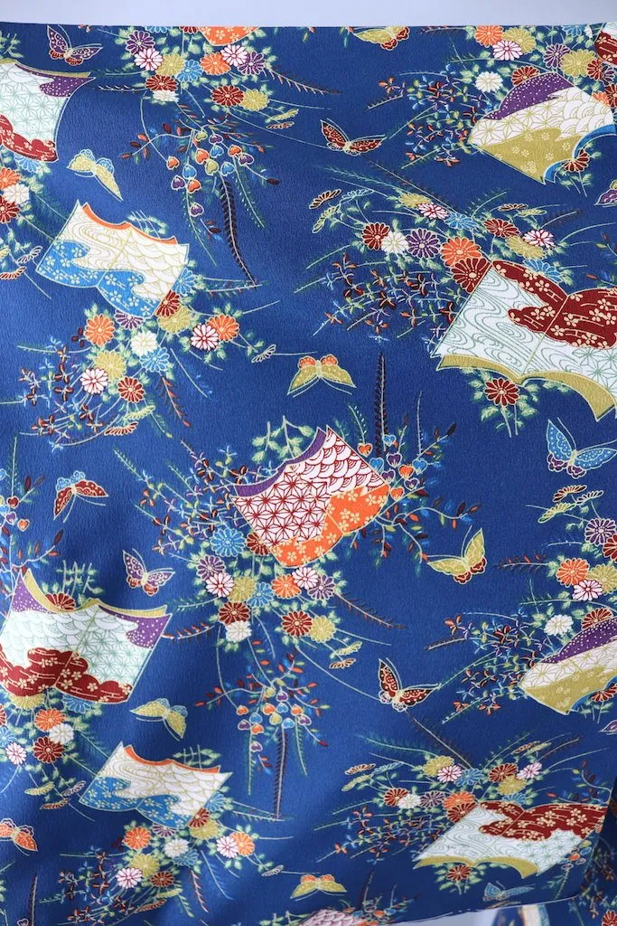 Vintage Blue Books Silk Kimono Robe