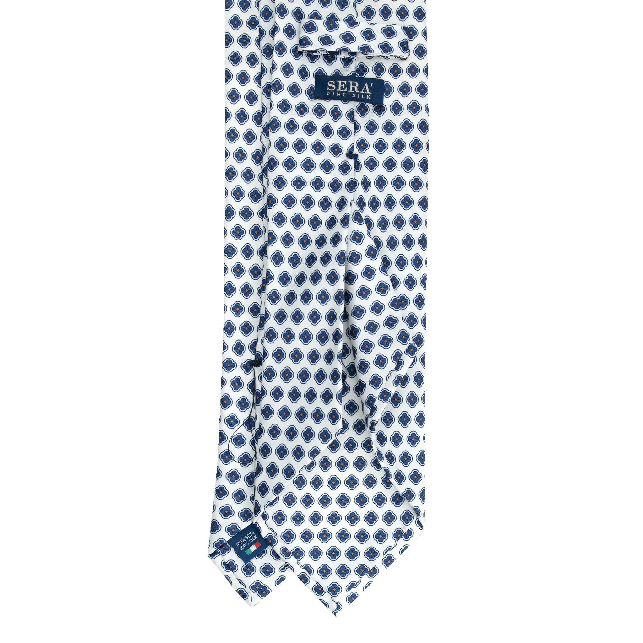 White Silk Tie with Small Blue Medallions
