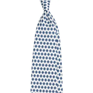 White Silk Tie with Small Blue Medallions