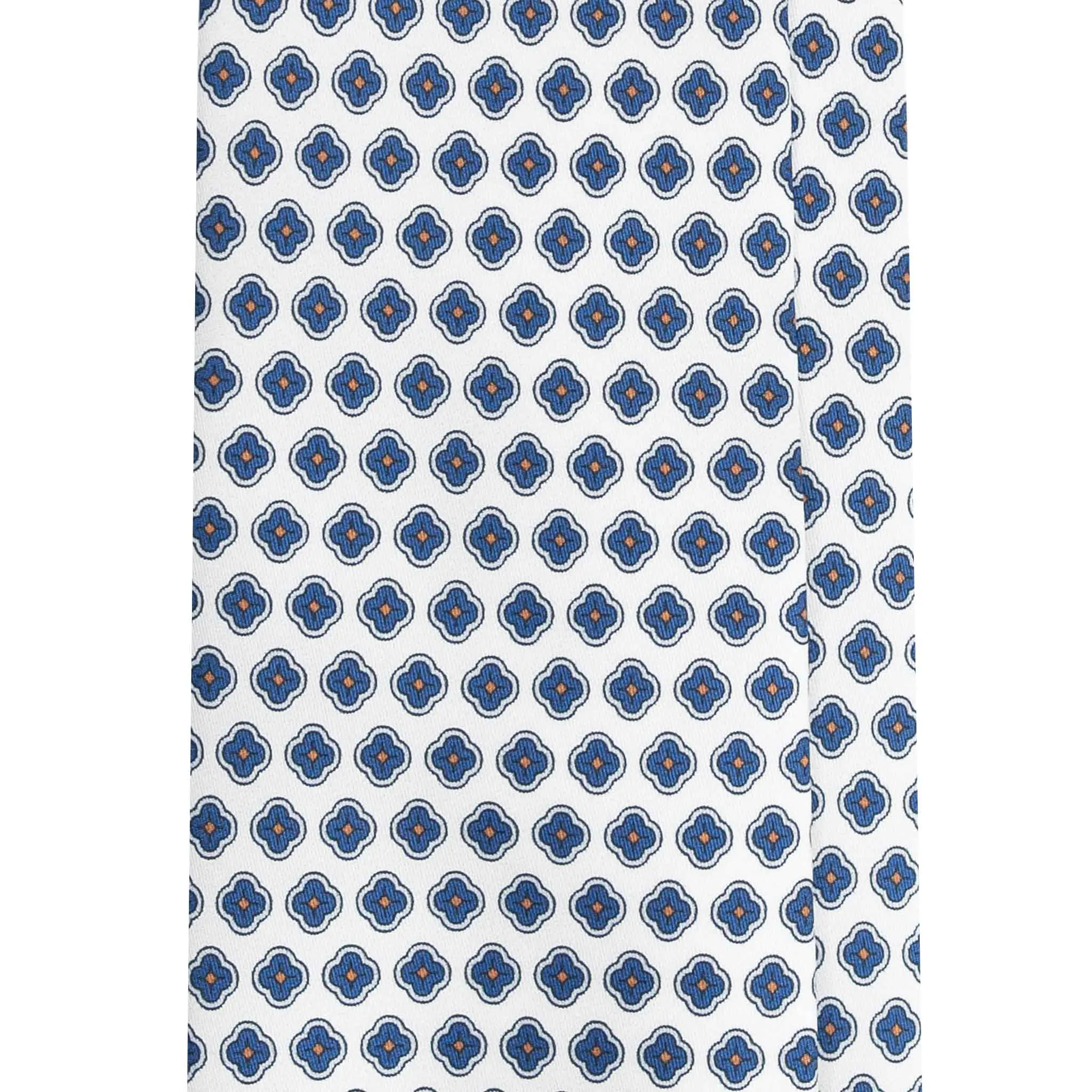 White Silk Tie with Small Blue Medallions