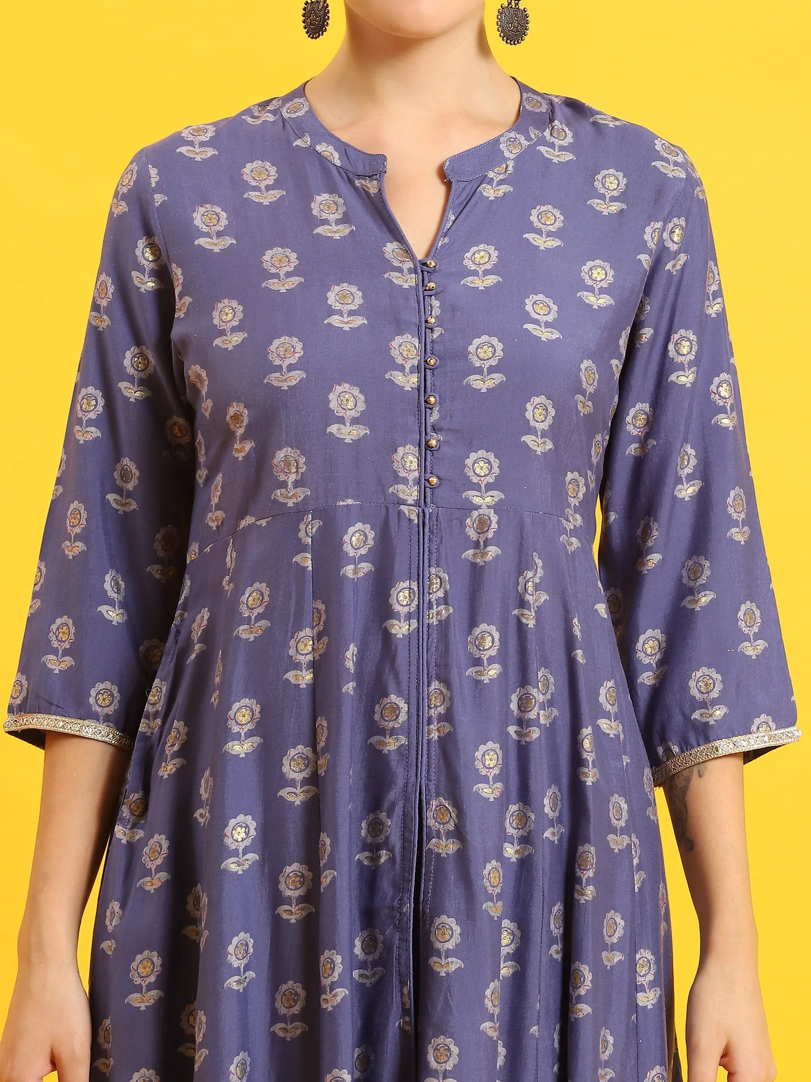 Women Blue Floral Print Kurta Comfort Pant Dupatta
