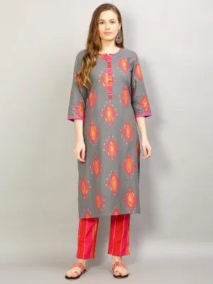 Women Grey Geometric Printed Kurta Trouser