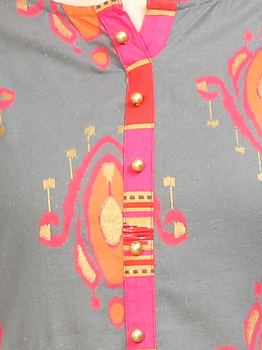 Women Grey Geometric Printed Kurta Trouser