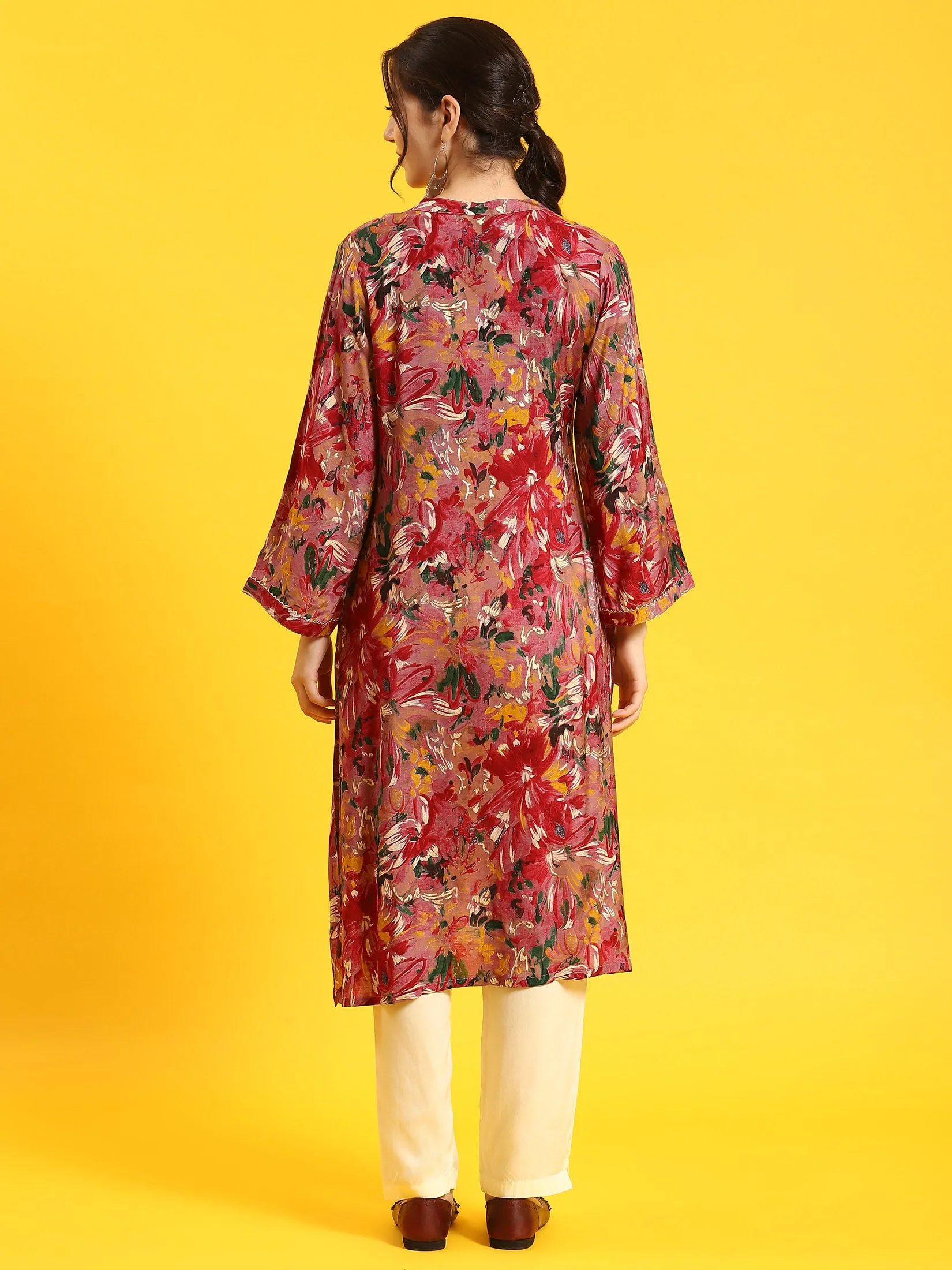Women Maroon Floral Print Kurta