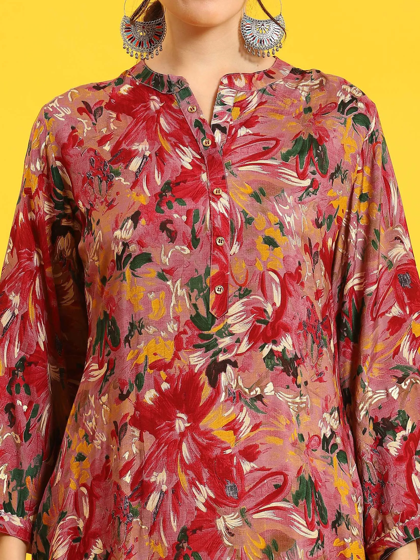 Women Maroon Floral Print Kurta
